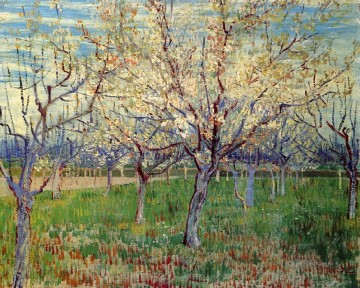 150の主題の芸術作品 Painting - アプリコットの木が咲く果樹園 フィンセント・ファン・ゴッホの風景